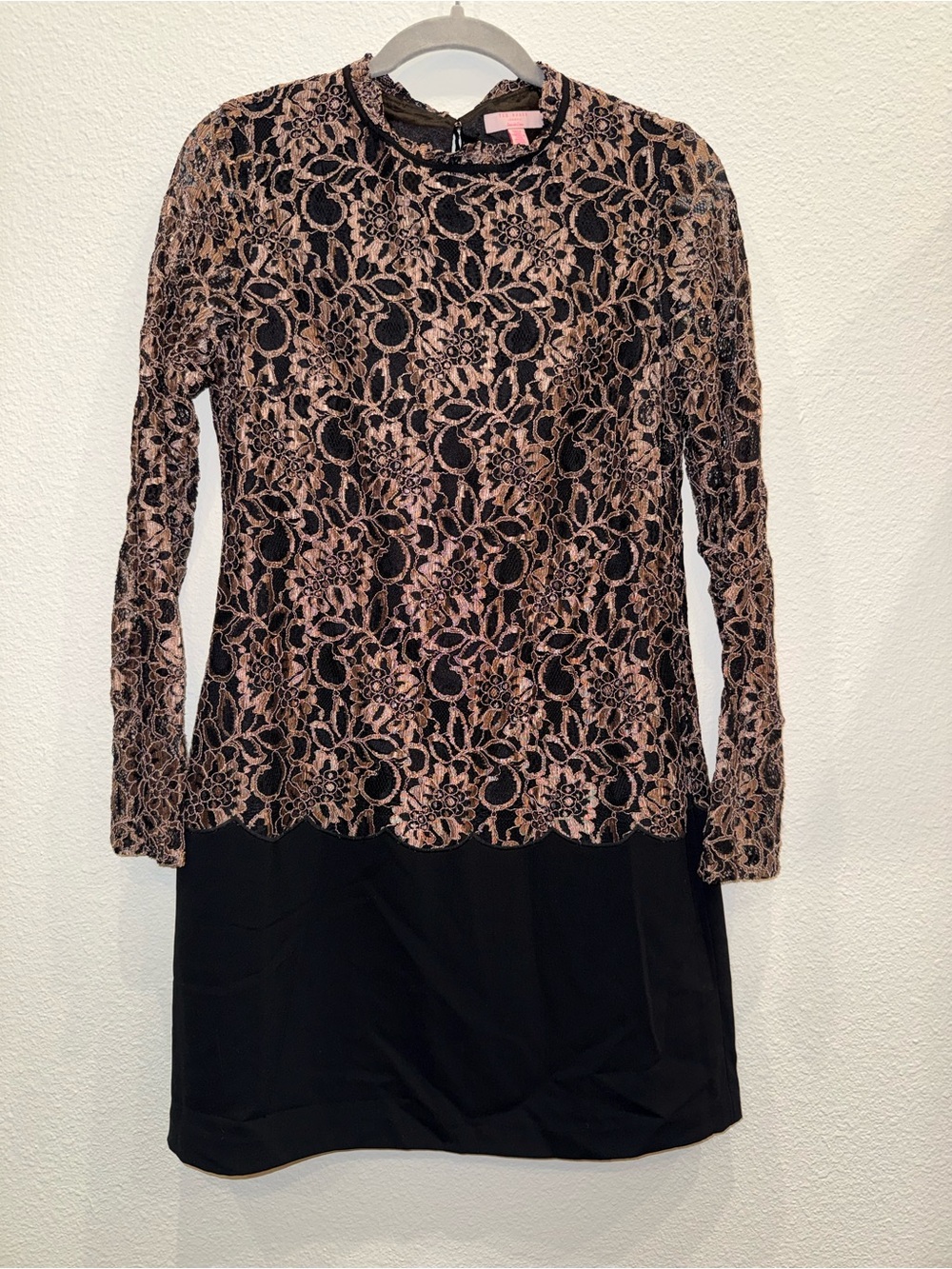 Ted Baker Black and Blush Lace Long-Sleeve Dress